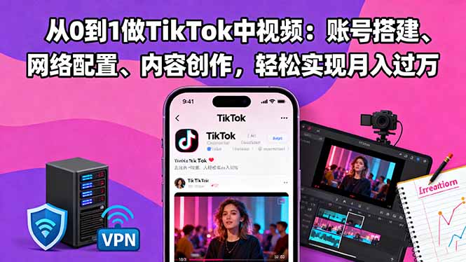 从0到1做TikTok中视频：账号搭建、网络配置、内容创作，轻松实现月入过万-搞薯条网