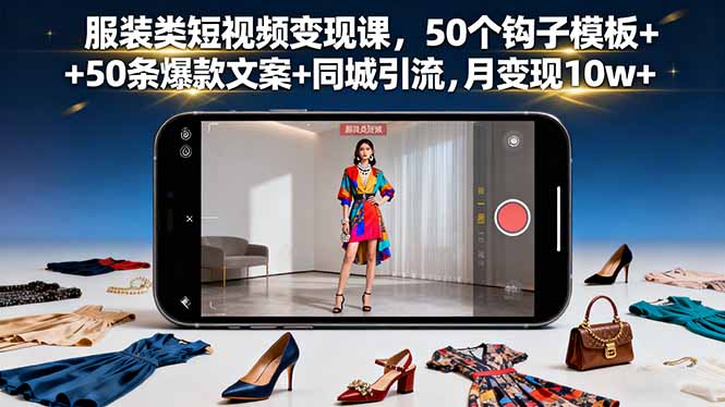 服装类短视频变现课，50个钩子模板+50条爆款文案+同城引流，月变现10w+ - 搞薯条网-搞薯条网