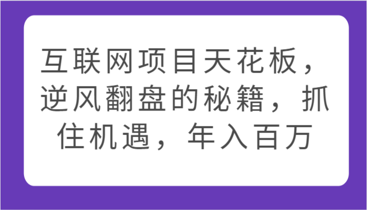 互联网项目天花板，逆风翻盘的秘籍，抓住机遇，年入百万 - 搞薯条网-搞薯条网