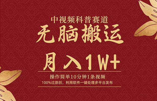 (9846期)中视频科普赛道，10分钟1条视频，条条爆款，100%过原创，无脑搬运月入1W+ - 搞薯条网-搞薯条网