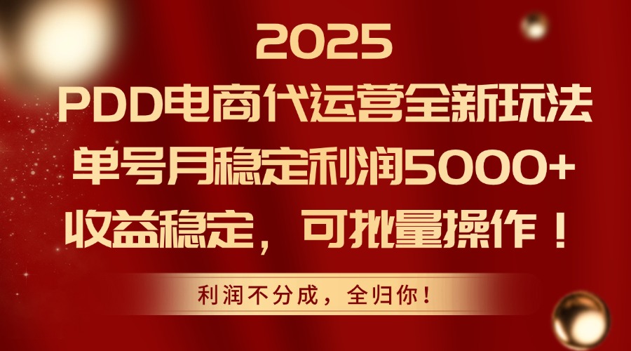 2025PDD电商代运营全新玩法，单号月稳定利润5000+，收益稳定，可批量操作 - 搞薯条网-搞薯条网