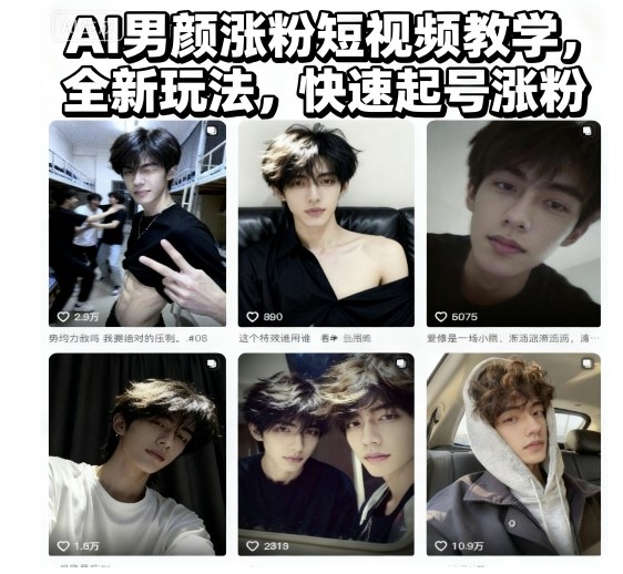 AI男颜涨粉短视频教学,全新玩法,快速起号涨粉-搞薯条网