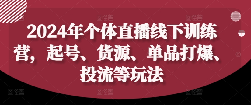 2024年个体直播训练营，起号、货源、单品打爆、投流等玩法 - 搞薯条网-搞薯条网