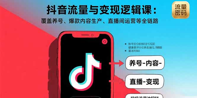 抖音流量与变现逻辑课：覆盖养号、爆款内容生产、直播间运营等全链路 - 搞薯条网-搞薯条网