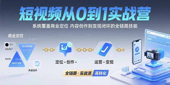 短视频从0到1的实战营：系统覆盖商业定位,内容创作到变现闭环的全链路技能 - 搞薯条网-搞薯条网
