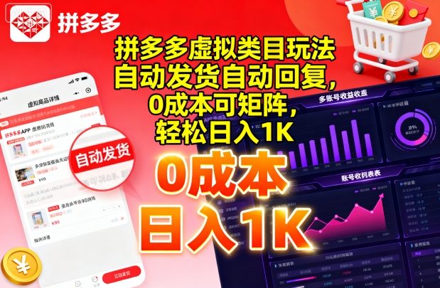 拼多多虚拟类目玩法，自动发货自动回复，0成本可矩阵，轻松日入1K【揭秘】 - 搞薯条网-搞薯条网