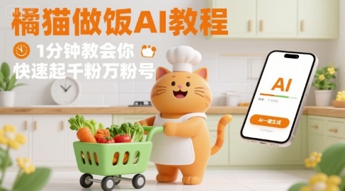 有趣的橘猫买菜做饭视频，用AI一键搞定，1分钟教会你，快速起千粉万粉号 - 搞薯条网-搞薯条网