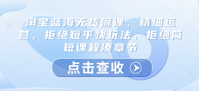 淘宝蓝海无货源课，精细运营，拒绝短平快玩法，拒绝简短课程凑章节 - 搞薯条网-搞薯条网