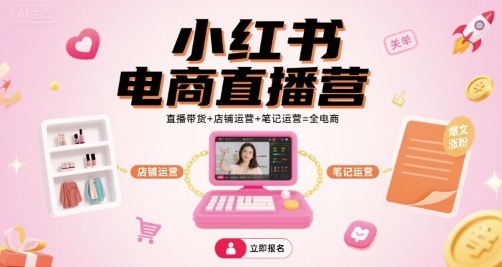 小红书电商直播营，直播带货+店铺运营+笔记运营=全电商 - 搞薯条网-搞薯条网