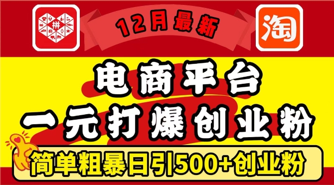 12月最新：电商平台1元打爆创业粉，简单粗暴日引500+精准创业粉，轻松月入过W【揭秘】 - 搞薯条网-搞薯条网