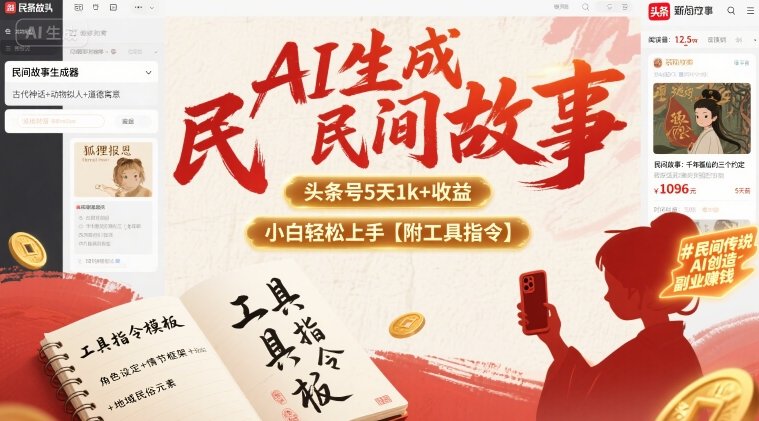 AI生成民间故事，头条号5天1k+，小白轻松上手【附工具指令】 - 搞薯条网-搞薯条网