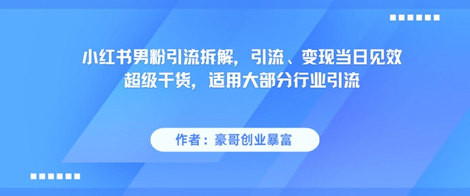 小红书男粉引流拆解，引流、变现当日见效超级干货，适用大部分行业引流 - 搞薯条网-搞薯条网
