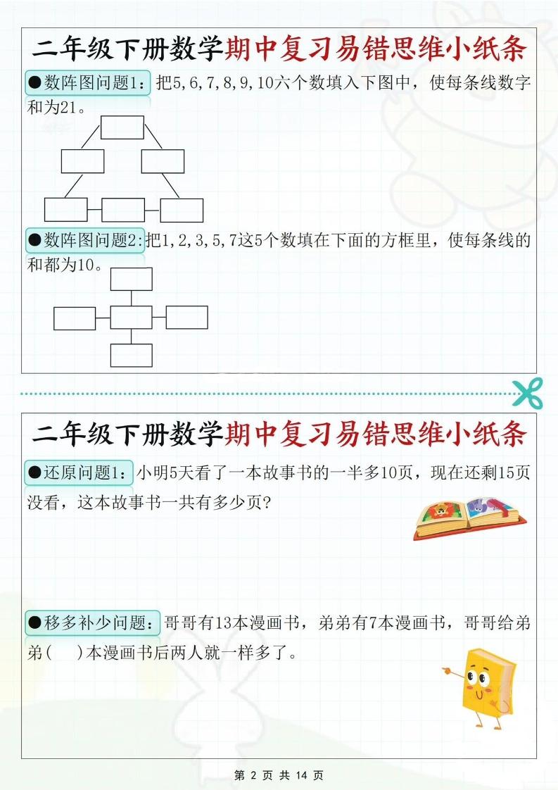 二下数学期中复习易错思维小纸条（含答案14页） - 搞薯条网-搞薯条网