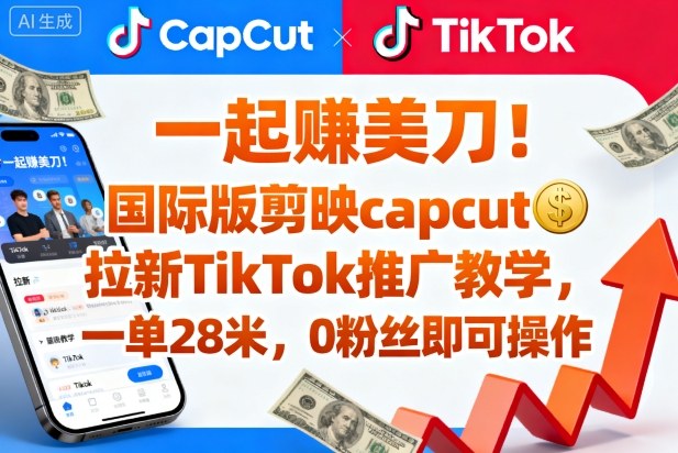 一起賺美刀！国际版剪映capcut拉新TikTok推广教学，一单28米，0粉丝即可操作(附推广入口和教学) - 搞薯条网-搞薯条网