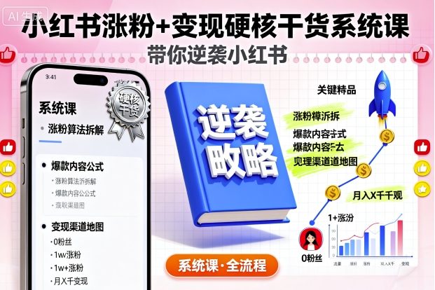 小红书涨粉+变现硬核干货系统课，带你逆袭小红书 - 搞薯条网-搞薯条网