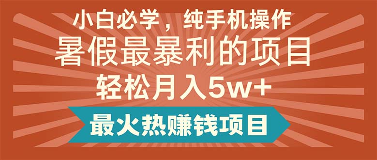 小白必学，纯手机操作，暑假最暴利的项目轻松月入5w+最火热赚钱项目 - 搞薯条网-搞薯条网