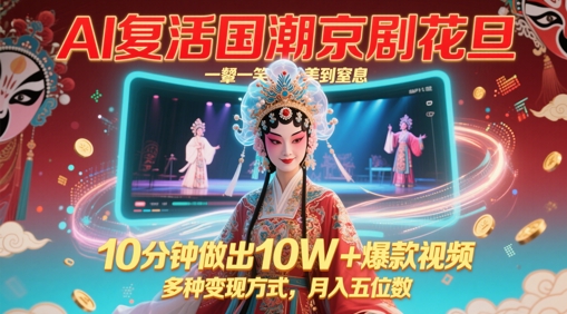 AI复活国潮京剧花旦，一颦一笑美到窒息，10分钟做出10W+爆款视频，多种变现方式，月入五位数 - 搞薯条网-搞薯条网