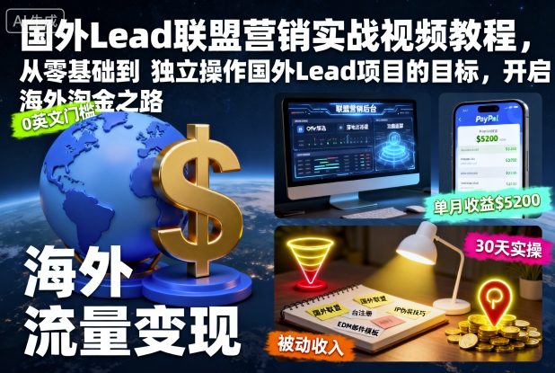 国外Lead联盟营销实战视频教程,从零基础到独立操作国外Lead项目的目标,开启海外淘金之路-搞薯条网
