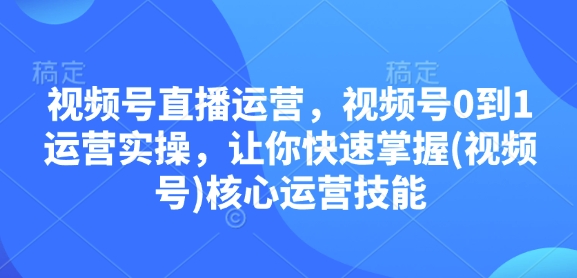 视频号直播运营，视频号0到1运营实操，让你快速掌握(视频号)核心运营技能 - 搞薯条网-搞薯条网