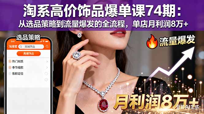 淘系高价饰品爆单课74期:从选品策略到流量爆发的全流程,单店月利润8万+-搞薯条网