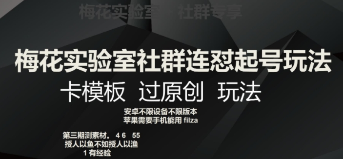 梅花实验室社群连怼起号玩法，卡模板过原创玩法【揭秘】-森森项目库