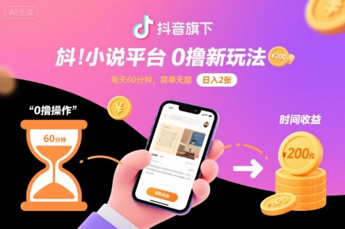 抖音旗下小说平台0撸新玩法，每天挂G60分钟，简单无脑，日入2张【揭秘】 - 搞薯条网-搞薯条网