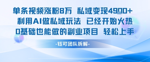 单条视频私域变现4.9k+利用AI做私域玩法 已经开始火热0基础也能做的副业项目轻松上手 - 搞薯条网-搞薯条网