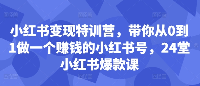 小红书变现特训营，带你从0到1做一个赚钱的小红书号，24堂小红书爆款课 - 搞薯条网-搞薯条网