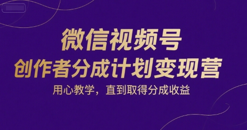 微信视频号创作者分成计划变现营，用心教学，直到取得分成收益 - 搞薯条网-搞薯条网