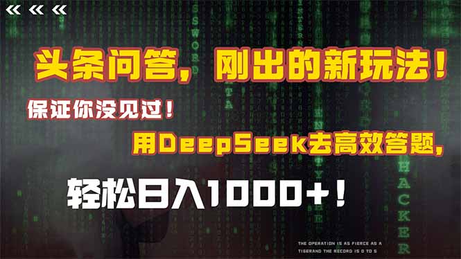 头条问答，刚出的新玩法！保证你没见过！结合Deepseek高效答题，日入1000+ - 搞薯条网-搞薯条网