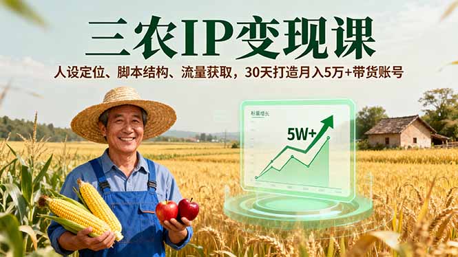 三农IP变现课，人设定位、脚本结构、流量获取，30天打造月入5万+带货账号 - 搞薯条网-搞薯条网