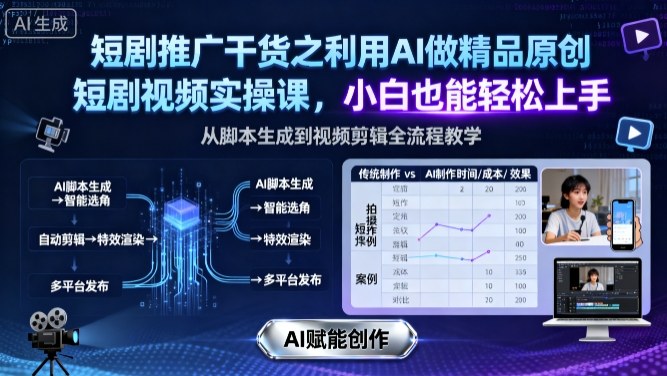 短剧推广干货之利用AI做精品原创短剧视频实操课,小白也能轻松上手-搞薯条网