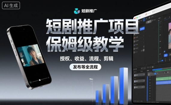 短剧推广项目保姆级教学,授权、收益、流程、剪辑,发布等全流程-搞薯条网