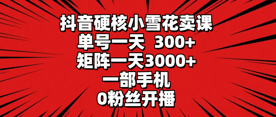 (9551期)抖音硬核小雪花卖课，单号一天300+，矩阵一天3000+，一部手机0粉丝开播 - 搞薯条网-搞薯条网