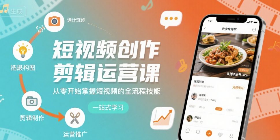 短视频创作剪辑运营课，从零开始掌握短视频的全流程技能 - 搞薯条网-搞薯条网