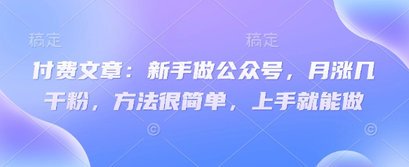 付费文章：新手做公众号，月涨几干粉，方法很简单，上手就能做 - 搞薯条网-搞薯条网