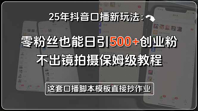 25年抖音口播新玩法：零粉丝也能日引500+创业粉，不出镜拍摄保姆级教程… - 搞薯条网-搞薯条网