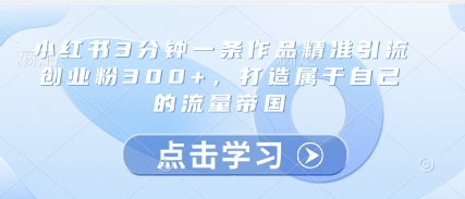小红书3分钟一条作品精准引流创业粉300+，打造属于自己的流量帝国 - 搞薯条网-搞薯条网