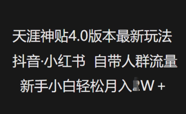 天涯神贴4.0版本最新玩法，抖音·小红书自带人群流量，新手小白轻松月入过W - 搞薯条网-搞薯条网