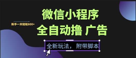 微信小程序全自动撸广告项目，彻底解决没流量的问题，新手一天8张+【揭秘】 - 搞薯条网-搞薯条网