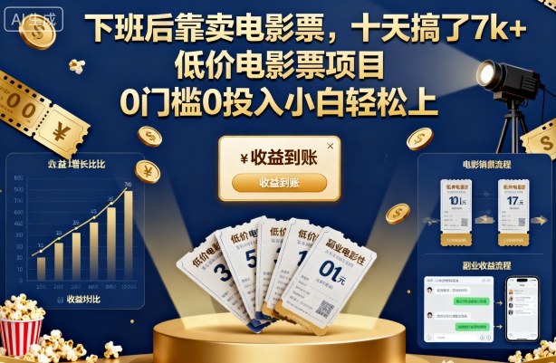 下班后靠卖电影票,十天搞了7k+,低价电影票项目,0门槛0投入小白轻松上手【揭秘】-搞薯条网