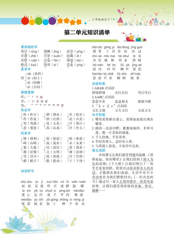 【第2单元】二下语文知识总结+单元测试 - 搞薯条网-搞薯条网