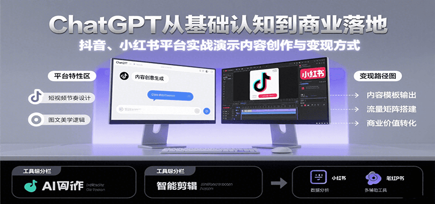 ChatGPT从基础认知到商业落地，实战演示抖音、小红书等平台的内容创作与变现 - 搞薯条网-搞薯条网