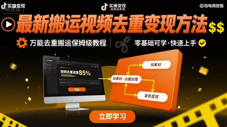 最新搬运视频去重变现方法，万能去重搬运保姆级教程 - 搞薯条网-搞薯条网