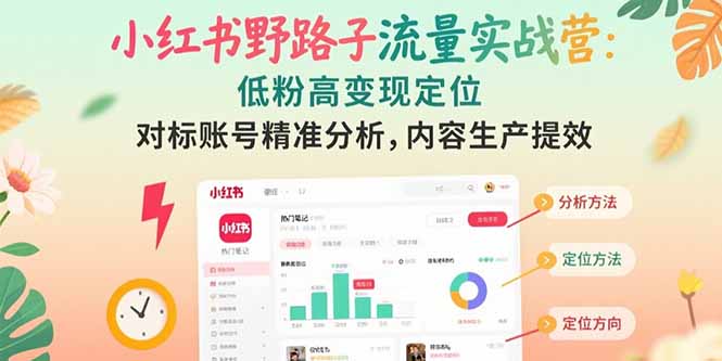 小红书野路子流量实战营：低粉高变现定位 对标账号精准分析 内容生产提效 - 搞薯条网-搞薯条网