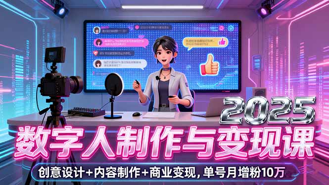 2025数字人制作与变现课，创意设计+内容制作+商业变现，单号月增粉10万+ - 搞薯条网-搞薯条网