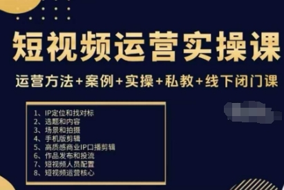 短视频运营实操课，运营方法+案例+实操+私教+线下闭门课 - 搞薯条网-搞薯条网