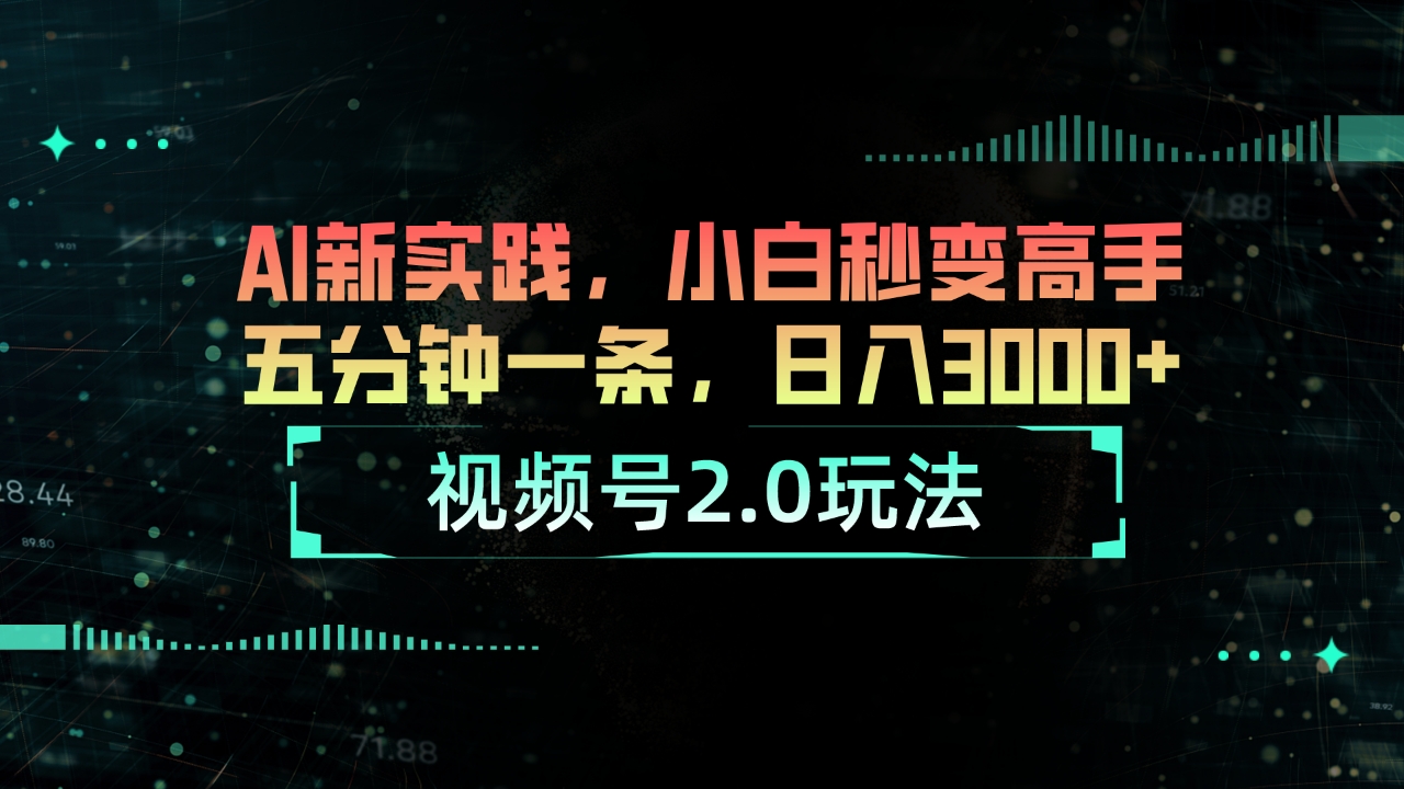 视频号2.0玩法 AI新实践，小白秒变高手五分钟一条，日入3000+-森森项目库