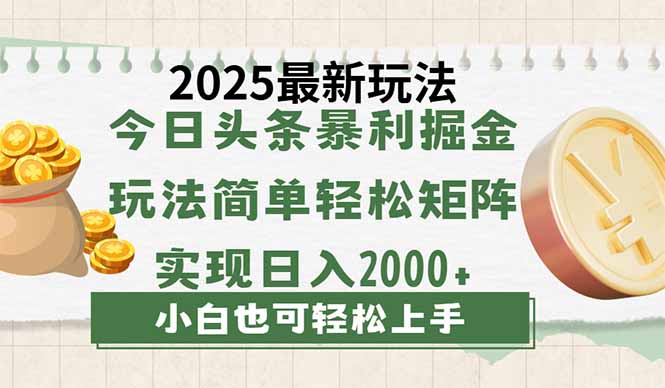 今日头条2025最新玩法，思路简单，复制粘贴，轻松实现矩阵日入2000+ - 搞薯条网-搞薯条网
