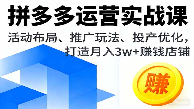 拼多多运营实战课，活动布局、推广玩法、投产优化，打造月入3w+赚钱店铺 - 搞薯条网-搞薯条网